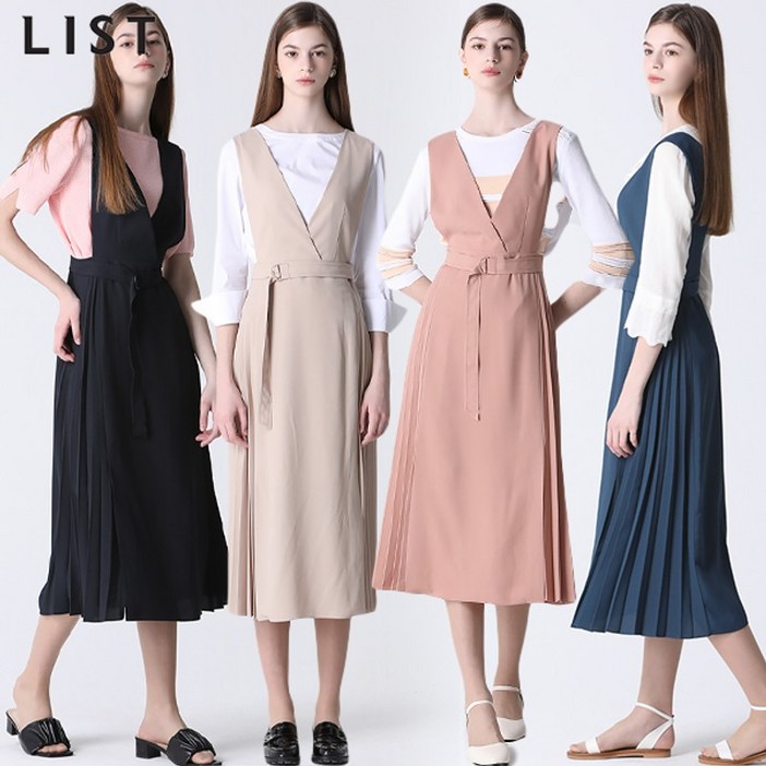 리스트 사이드 플리츠 레이어드 원피스  택가격  258000원
