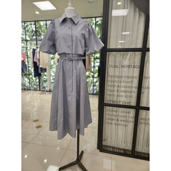 [듀엘] DEWE 케이프형 퍼프소매 벨티드 원피스 L252PSE031  NC일산