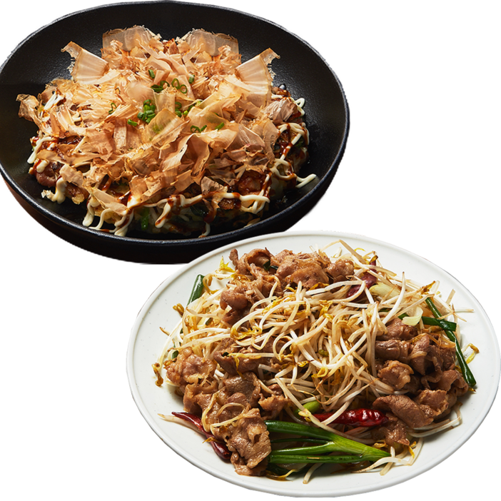 SET이자카야세트 해물오꼬노미야끼 2인분  우삼겹숙주볶음 2인분 밀키트 캠핑 데이트 홈파티, 1개