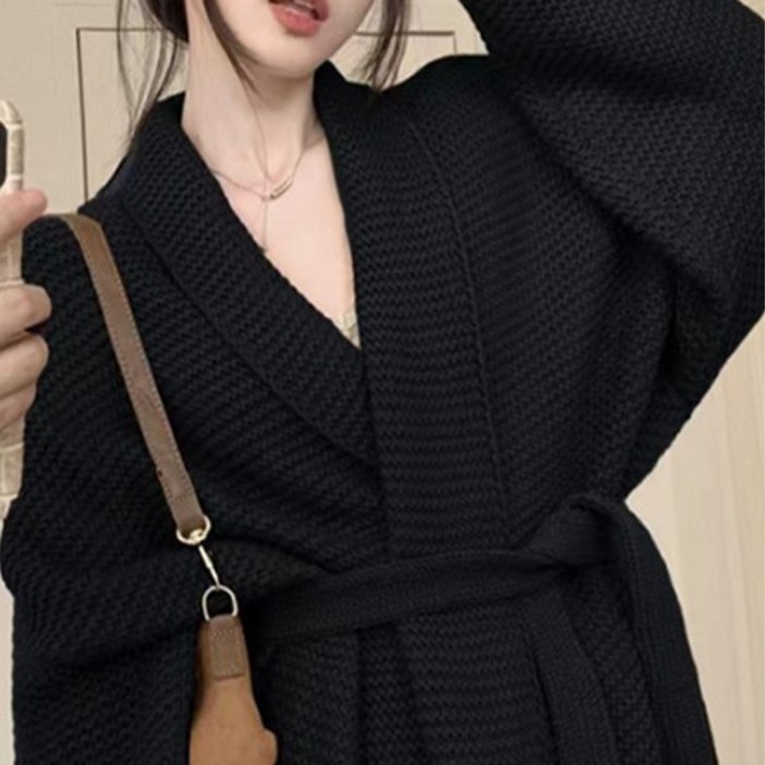 가리안 숄카라 두툼 니트 로브 롱 가디건