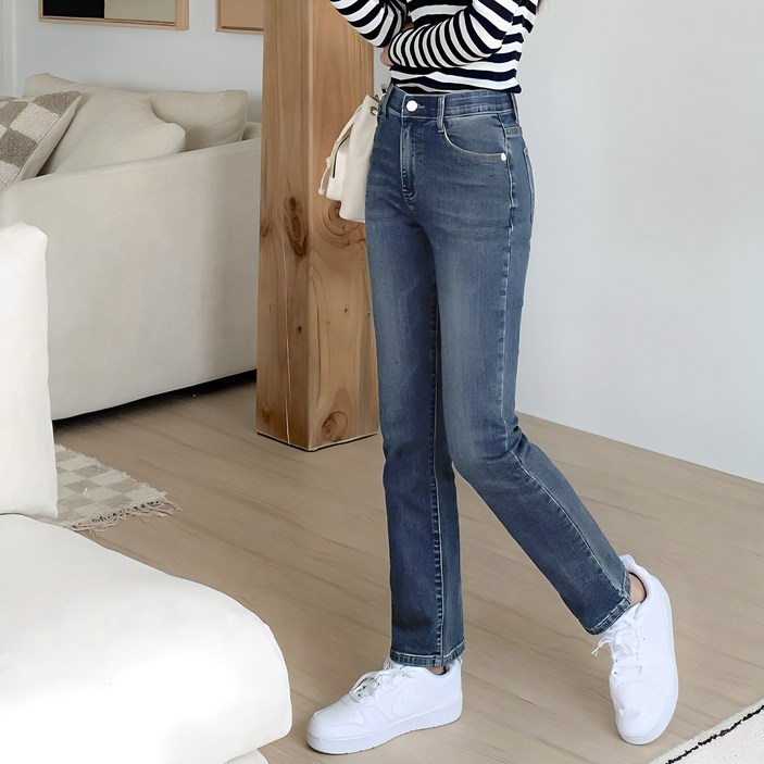 클로니아 여성용 기본템 워싱 스판 일자 데님 팬츠 cs201205