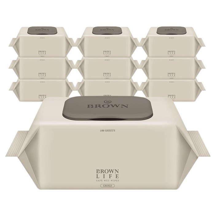 브라운라이프 그레이지 도톰한 대용량 아기물티슈 캡형, 50g, 100매, 10개