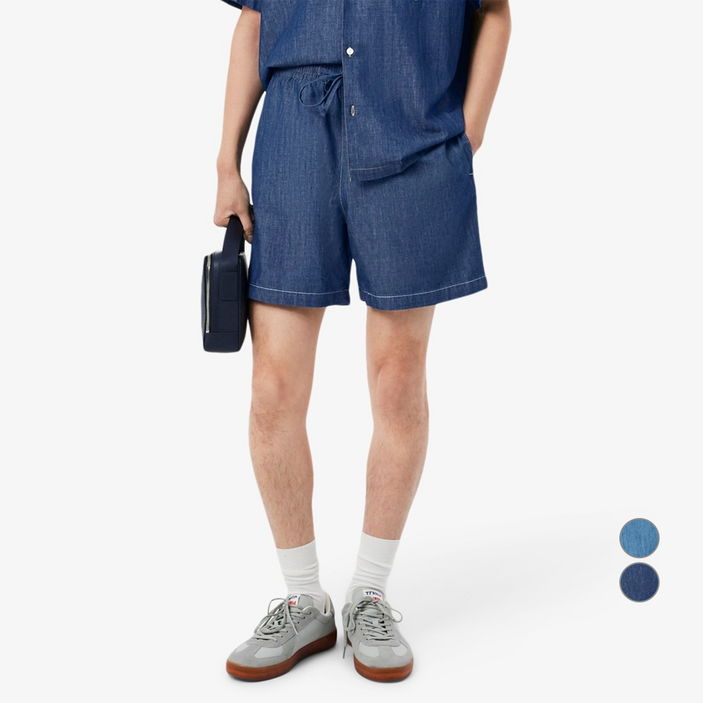 라코스테 남성용 릴렉스 핏 데님 면 쇼츠 GH1856-56G