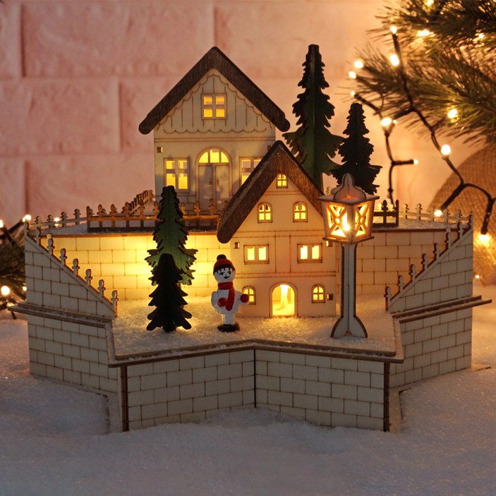 크리스마스춤추는인형 [쿠팡수입] LED 인테리어 조명 우드 장식 조형물 크리스마스 별케익, 혼합색상