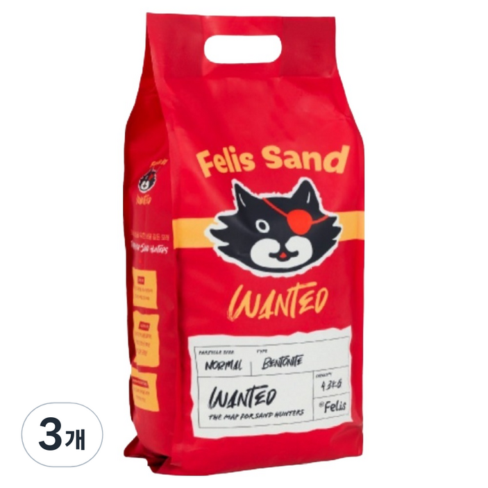 닥터펠리스 펠리스 샌드 원티드 고양이 모래, 4.3kg, 3개, 무향