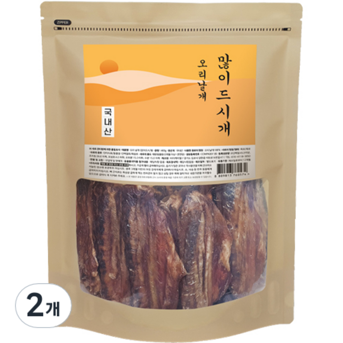 강아지 많이드시개 대용량 수제간식, 오리날개, 400g, 2개