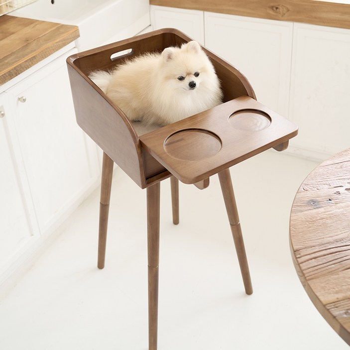 플라팜 강아지 하이체어 식탁 + 쿠션 세트 39 x 65 x 87 cm, 엔틱오크, 1세트