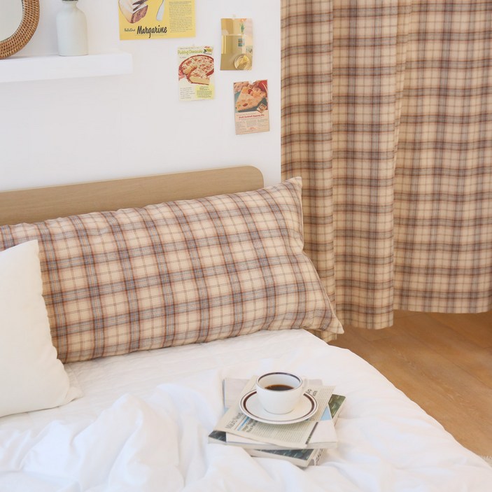 포홈 핸드메이드 크로플 기모체크 사이즈별 맞춤 핀형 커튼