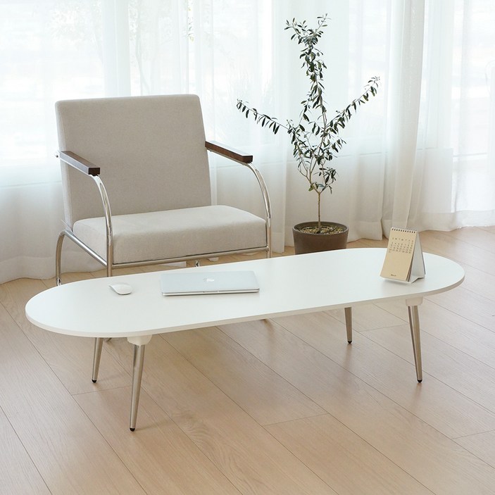 레몬트리 국내제조 E0 LPM 스틸 접이식 타원형 900 테이블, 스노우 화이트