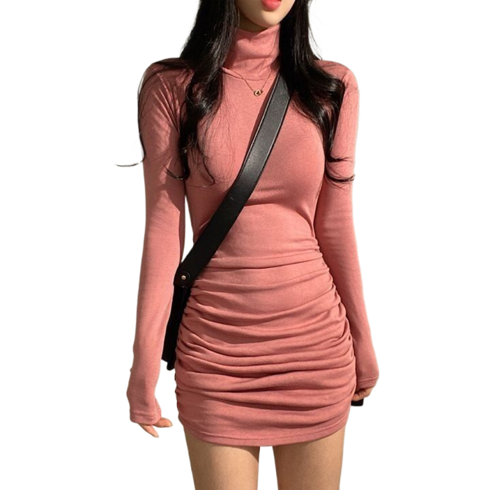 스판 단색 슬림 기모 폴라 원피스 뉴타임즈 1120MX03