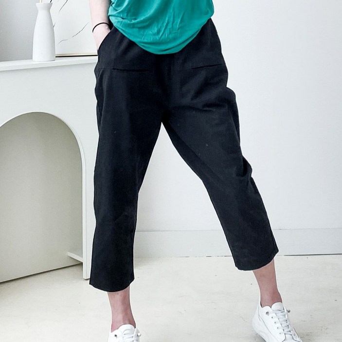 여성 세미배기바지  통바지 일자 면 배기팬츠 밴딩 바지 봄 여름 가을 9부