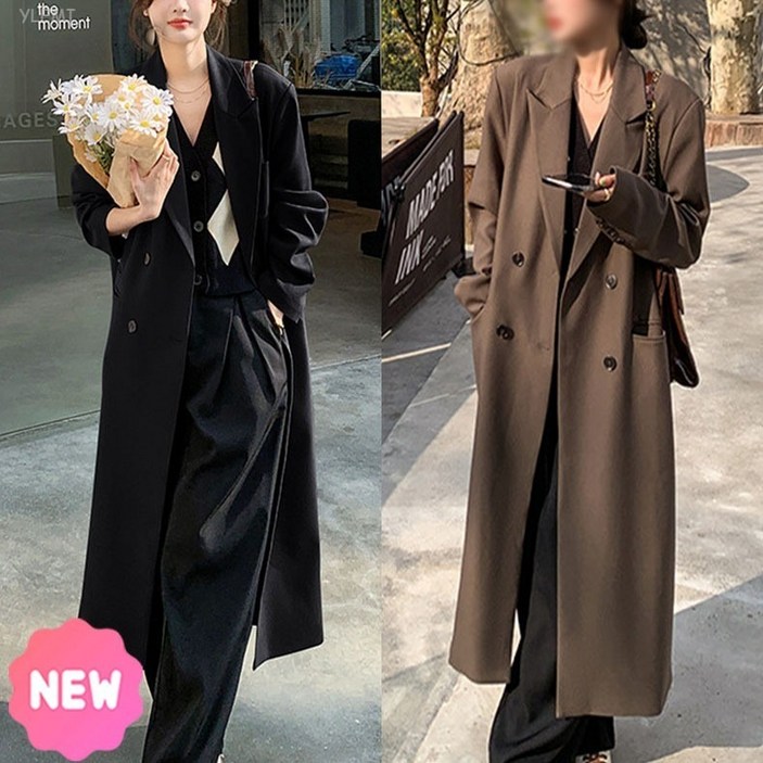 YLEMI 간절기 봄 가을 여성 트렌치코트 캐주얼 롱 자켓 코트 루즈핏 롱 정장
