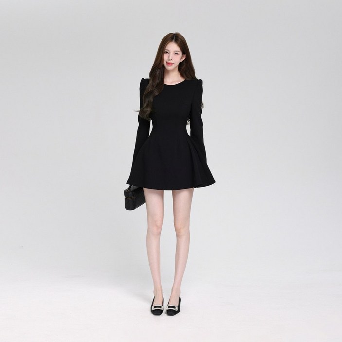 COSYEVNO 여성 춘하 오피스 라운드넥 퍼프 숄더 A라인 미니 원피스 TZKlyq-8