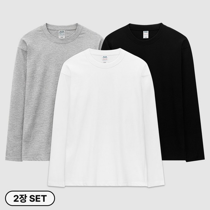 아소트 [1+1] 순면 100% 남녀공용 이너웨어 30수 라운드 긴팔 티셔츠