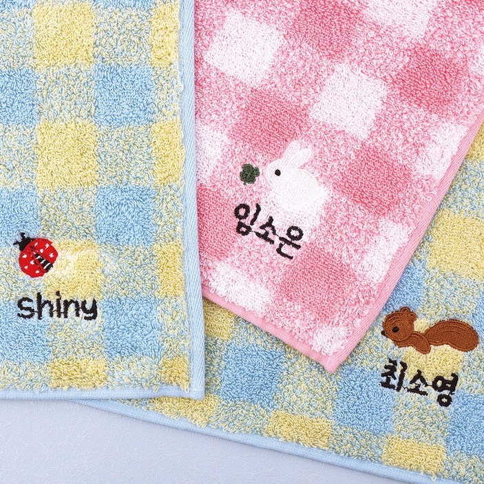 주문제작 선염수건 송월체크 숲속이야기 어린이집 유치원 준비물 고리수건, 1개, 선염Blue