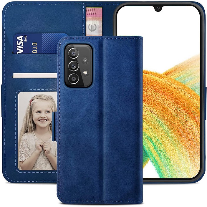 삼성 갤럭시 A33 5G 지갑형 카드수납 다이어리 휴대폰리 케이스 Galaxy A33 Leather wallet case 적용+지문인식 보호필름 풀세트