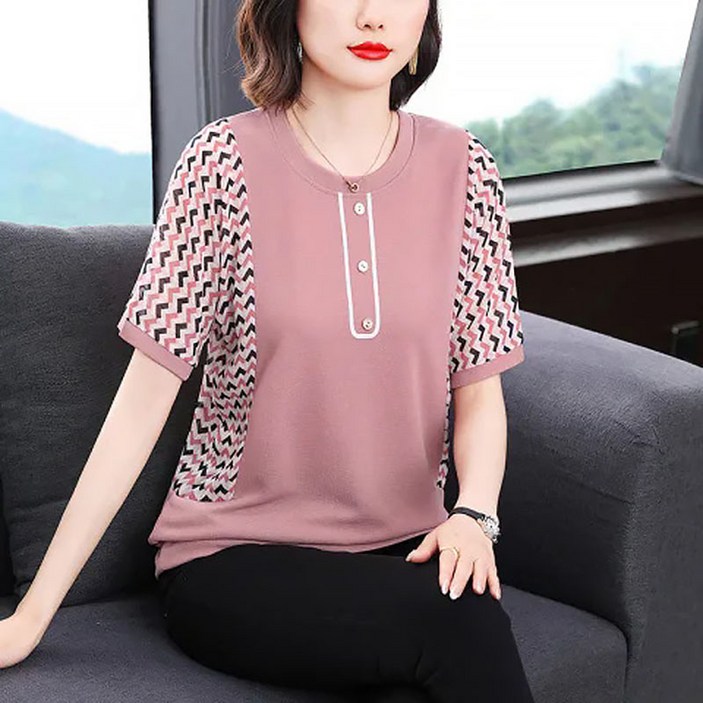 중년 여성 반팔티 빅사이즈 여름 상의 반팔 티셔츠 남방