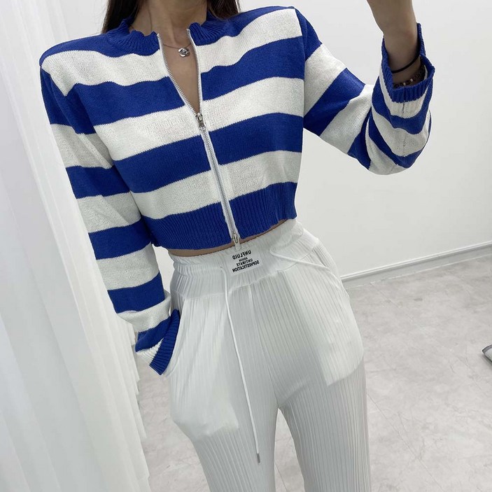 3칼라 젠 여름 스트라이프 투웨이 니트 집업