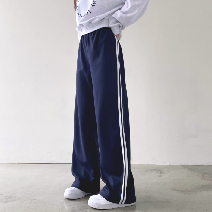슈가언니 [기모/노기모ver / 트랙팬츠]  트랙 두줄 밴딩 와이드 트레이닝 팬츠