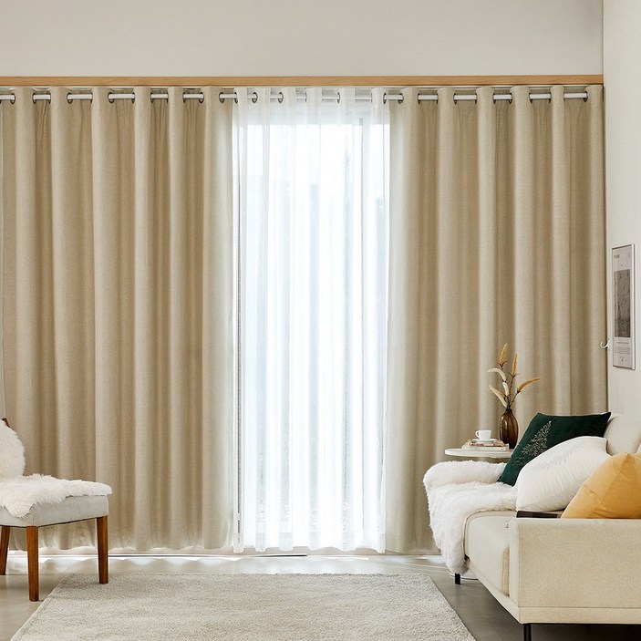 [MODERN HOUSE 중계점] 3도씨 슬리피 100%암막 패딩탈부착 아일렛형 긴창문커튼 265x240 베이지 2p  BL3825080