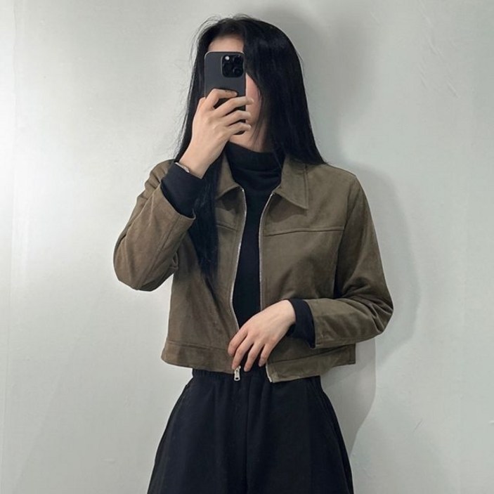 여성 스웨이드 절개 카라 크롭 숏 자켓 무스탕 689000EA (1EA)