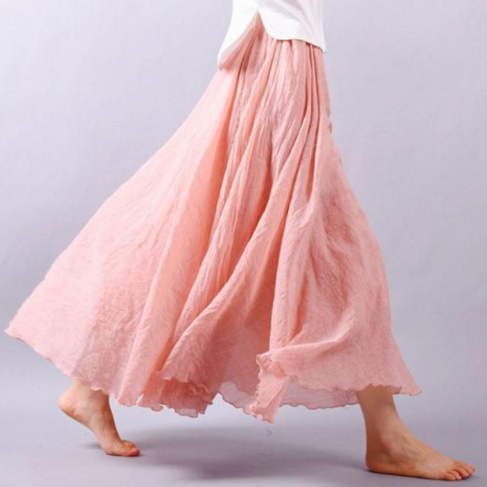 플레어 롱 스커트 여성 봄 여름 간절기 와이드 거즈 치마×174fS