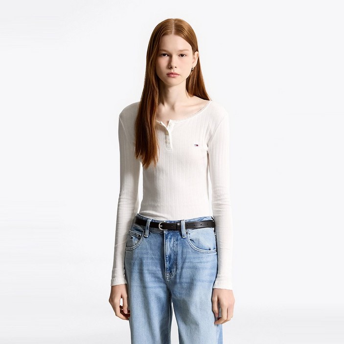 타미힐피거 슬림 립 롱 슬리브 T32F7TTO44TWT1YBL