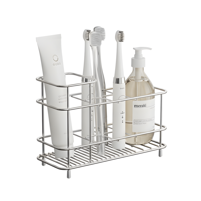 킵틸 스테인리스 전동칫솔 거치대 세면대 칫솔 치약 올인원 수납 정리대, 실버, 1개