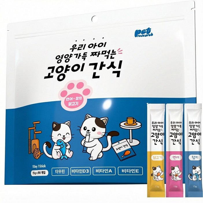 퐁츄 짜먹는 고양이 간식, 참치연어닭고기, 15g, 90개