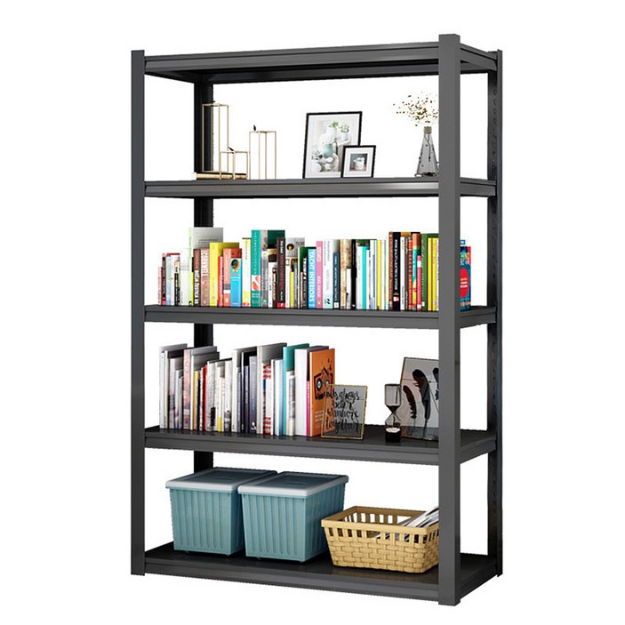 다용도 무타공 무볼트 간단 조립식 베란다 펜트리 5단 고하중 철제 앵글 수납 선반 블랙