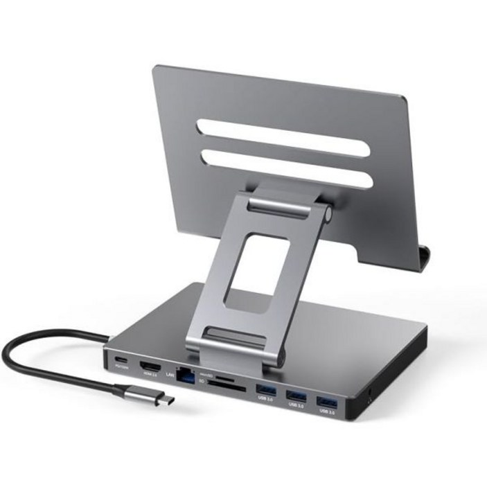 아이패드 USB C 허브 스탠드 9in1 멀티포트 어댑터 프로 M4 M3 M2 13 12.9 11인치 도킹 스테이션 접이식 4K60Hz HDMI RJ45 기가비트 이더넷 S