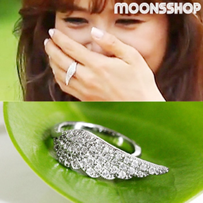 문스샵) 큐빅 날개반지 연예인 천사 날개 깃털반지 실버 골드 11호 13호 15호 17호 여자 레이어드 데일리반지 유행 패션 반지 심플반지