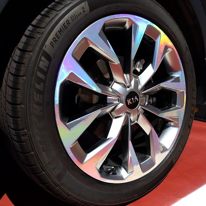 비브랜드와이앤유 20인치 타이어 휠마스크 휠 라인 기스방지 홀로그램 스티커 보호필름 쏘렌토MQ4 호환, 블랙홀로그램, 1개