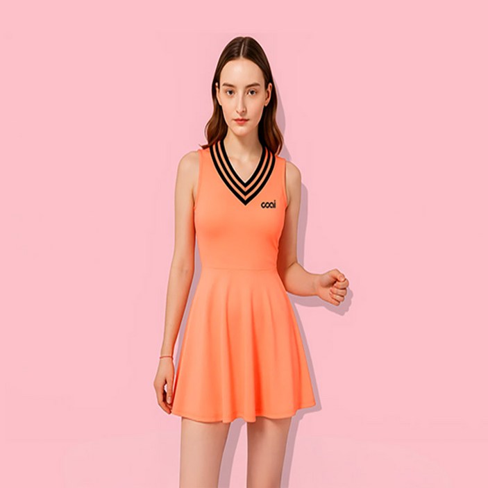 코아이 슬리브리스 골프 테니스 원피스 드레스슬림핏, 코랄
