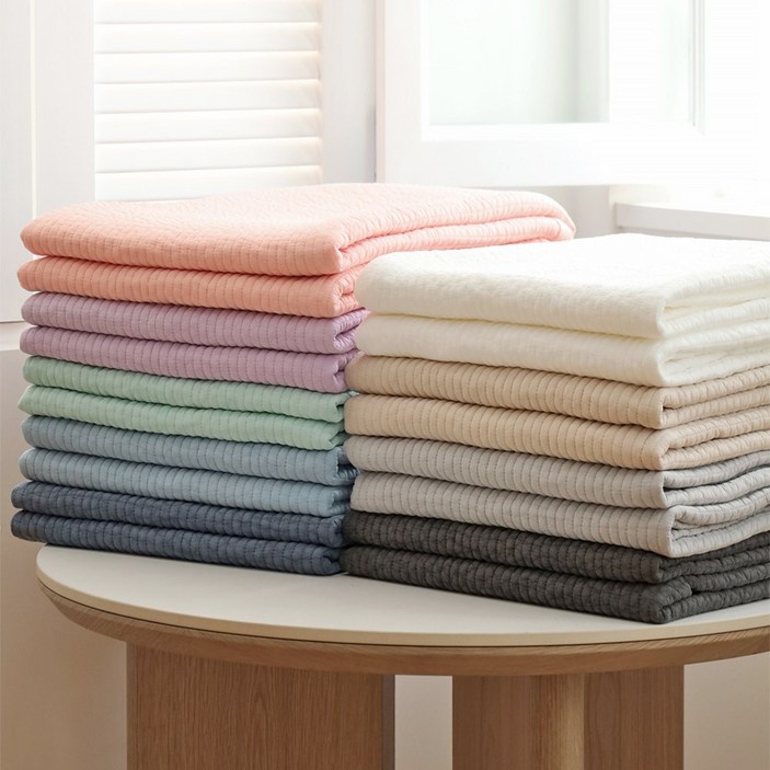 온도 60수 아사 순면 100% 피그먼트 줄누비 스프레드 이불 겸 패드, 화이트