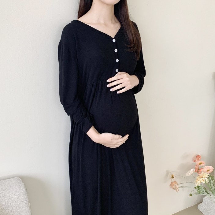 국산 굿하임 긴팔 캡내장 수유원피스 임부복 홈웨어