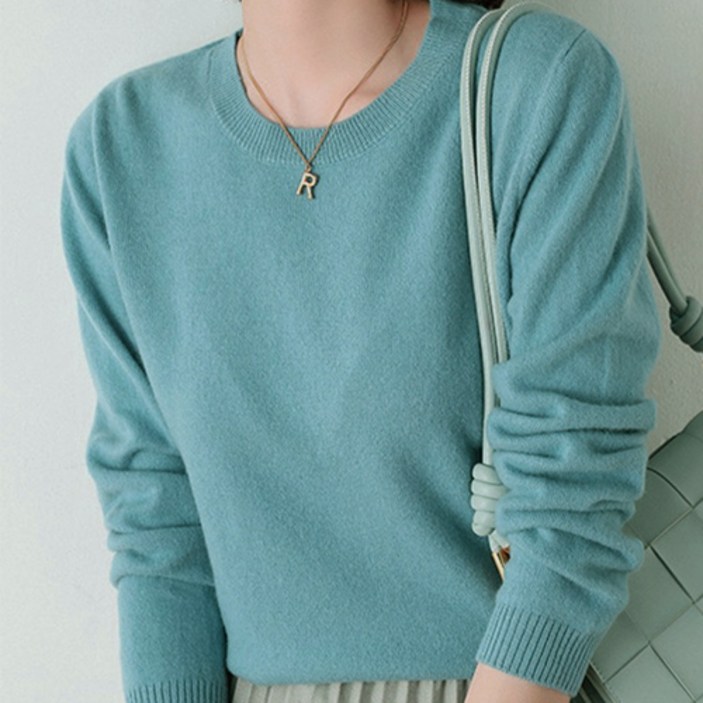 핑크셀럽 여성용 베이직 보들 라운드 니트 티셔츠