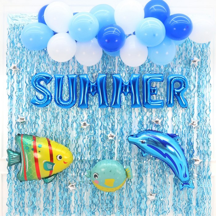 파티짱 여름 SUMMER 풍선 세트 파티 이벤트, 1개, SUMMER 여름 클라우드 풍선 커튼 세트오션블루 파티짱 여름 SUMMER 풍선 세트 파티 이벤트, 1개, SUMMER 여름 클라우드 풍선 커튼 세트오션블루
