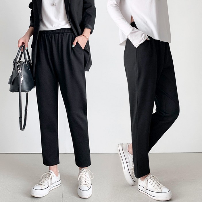 (1+1) 퍼스트클로 여성 빅사이즈 배기핏 밴딩 슬랙스 팬츠 55~120 사방스판 간절기용 바지 2장