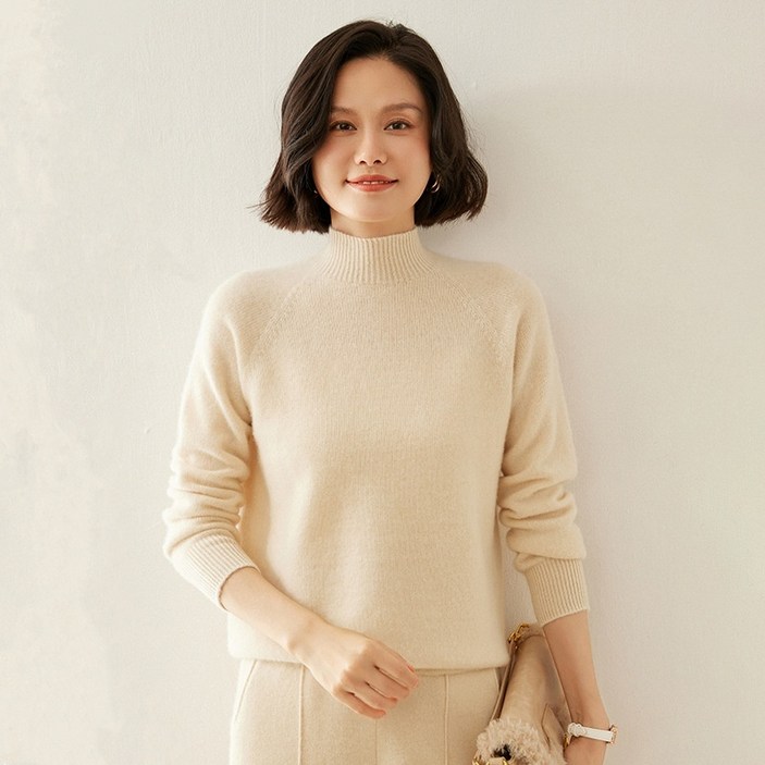 여성 고급니트 캐시미어울 100% 반목폴라 데일리 라운드넥 스웨터 6종컬러