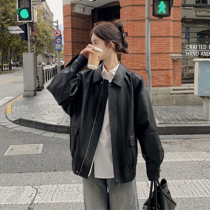 HA.M 여성 루즈핏 인조 가죽 재킷 코트 라이더자켓 HA.M 여성 루즈핏 인조 가죽 재킷 코트 라이더자켓