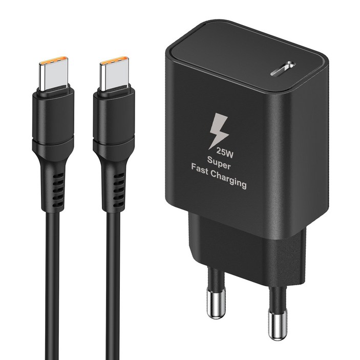 YINTO c타입 고속 충전기 25W PD3.0 PPS  C TO C 1.5M 100w 케이블 세트, 1개, 블랙