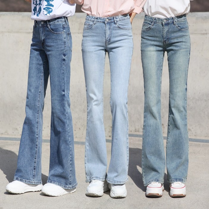 동대문스타일 여자 청바지 골반핏 부츠컷 스판 데님 팬츠 3단 기장