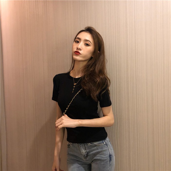 Ogfaour 여성 여름 슬림 순면 반팔 티셔츠