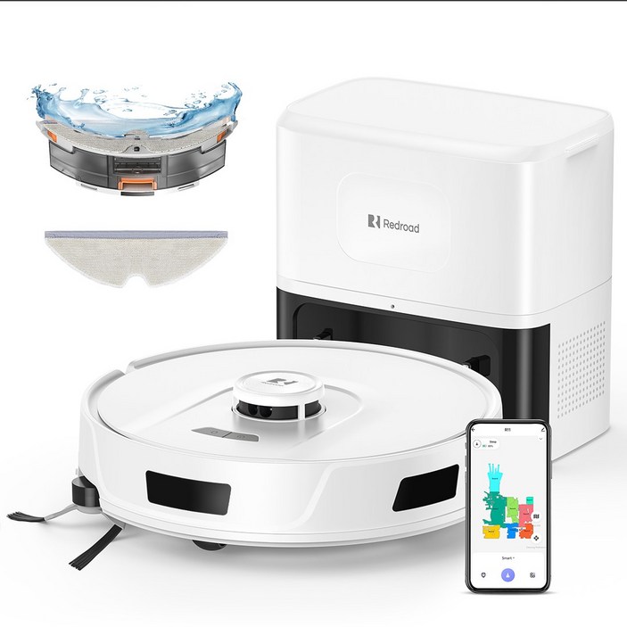 Redroad R11 LDS센서 2in1 물걸레 로봇청소기 강력한 10000Pa 흡입력 사이드 브러쉬 확장 특허 기술 먼지비움 어플연동, R11