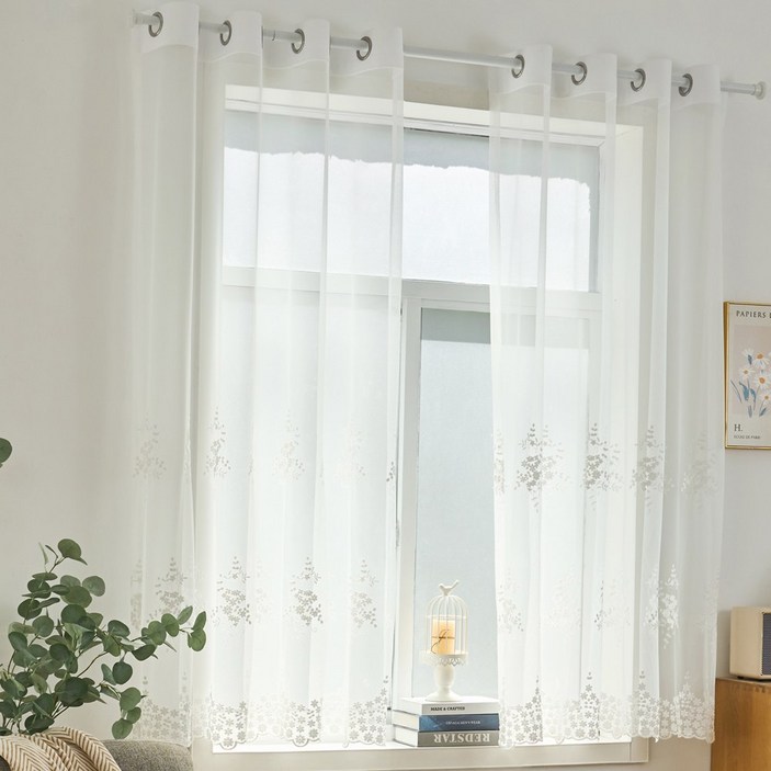 홈앤창 블랑벨 레이스 창문커튼아일렛형 자수 속커튼 130X160 2P
