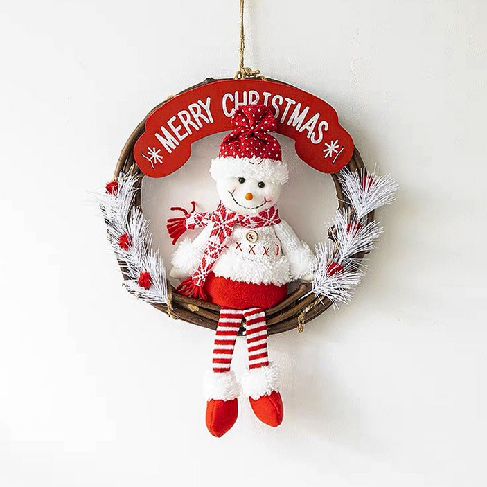 cosmag 크리스마스 장식 화환 리스 귀여운 산타클로스 눈사람 산타클로스, A타입 × 1개, 1개