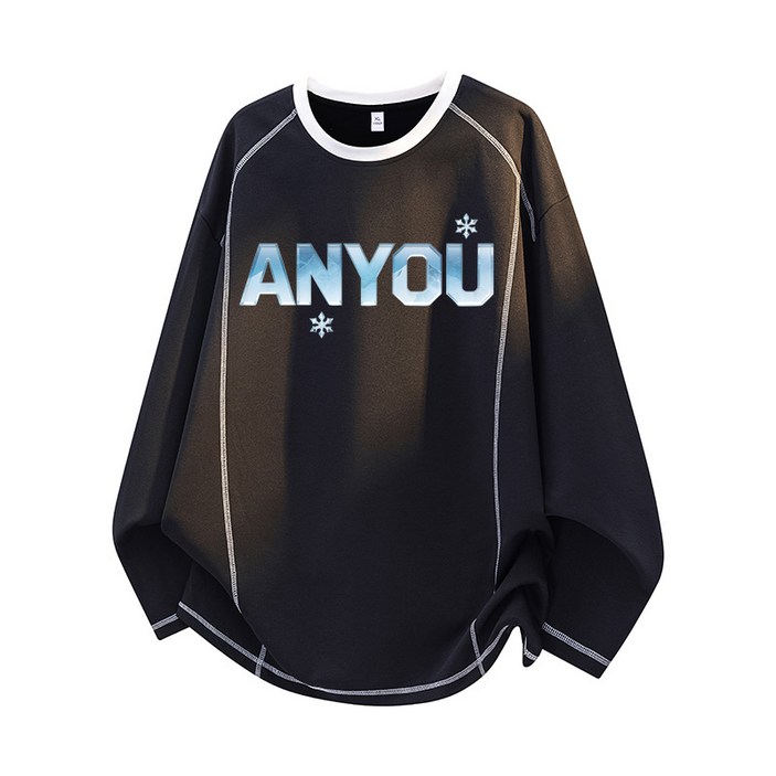ANYOU 남성 봄가을 라운드넥 맨투맨 캐주얼 루즈핏 루즈핏 긴팔 티셔츠