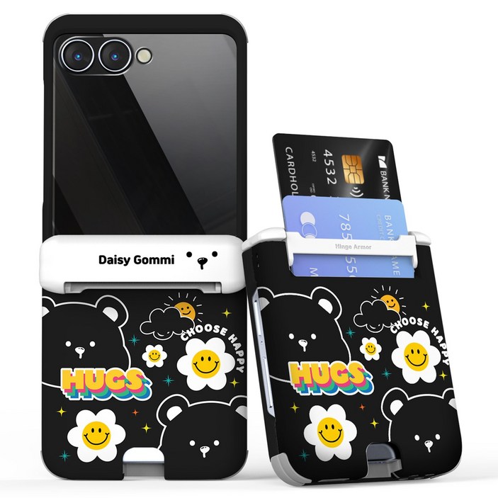 이디즌 갤럭시 Z플립 케이스 컬러 데이지 꼬미 귀여운 디자인 슬림 카드 2장 수납 힌지보호 충격방지 맥세이프 호환 자석내장