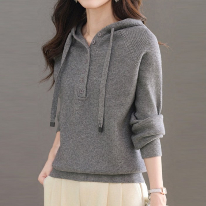 나바바 NK3210 여성 소프트 버튼 포인트 긴팔 후드 니트티